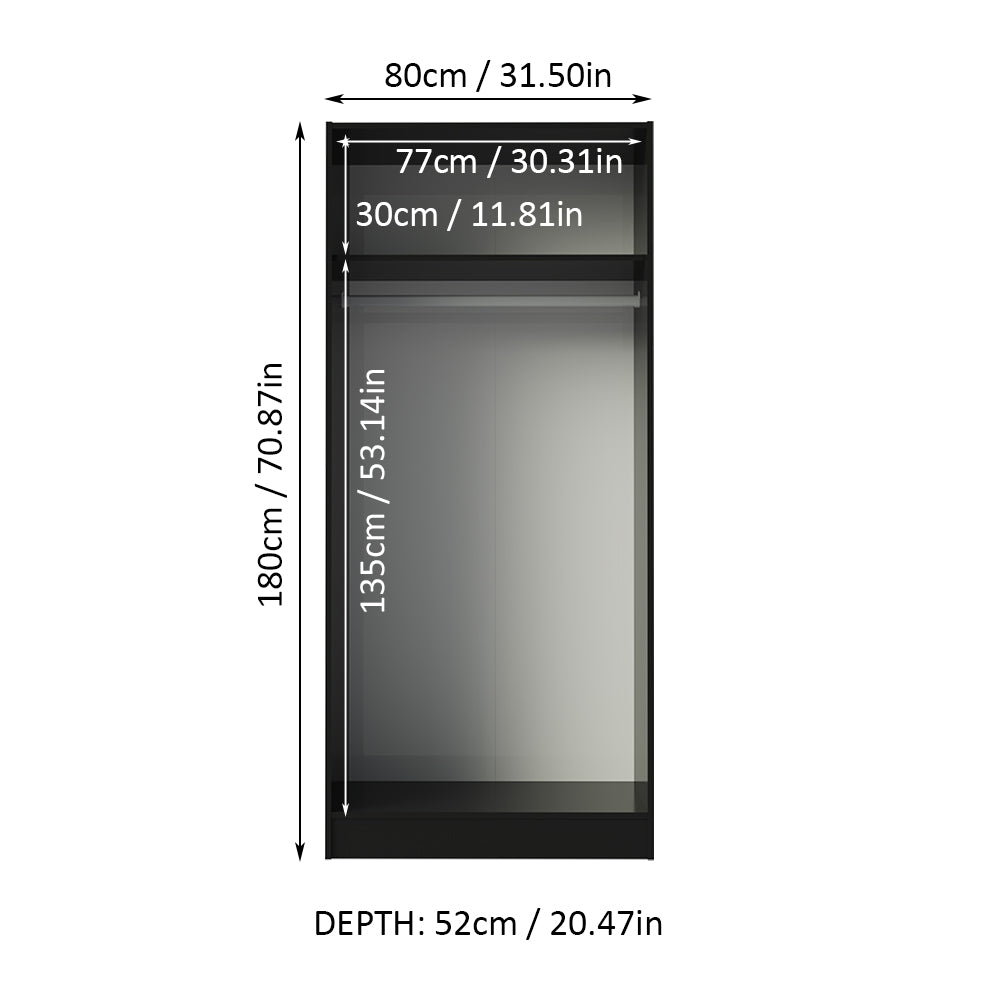 
                  
                    Load image into Gallery viewer, 2 Door Wardrobe Storage Cabinet, 71” H x 20” D x 31” L - Black
                  
                