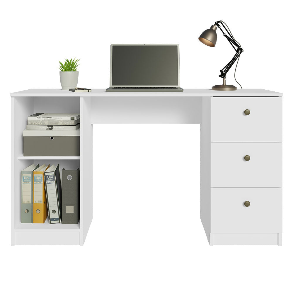 Madesa Modern Office Desk with Drawers 53 inch, Study Desk for Home Office,  PC Table with 3 Drawers, 1 Door and 1 Storage Shelf (White)