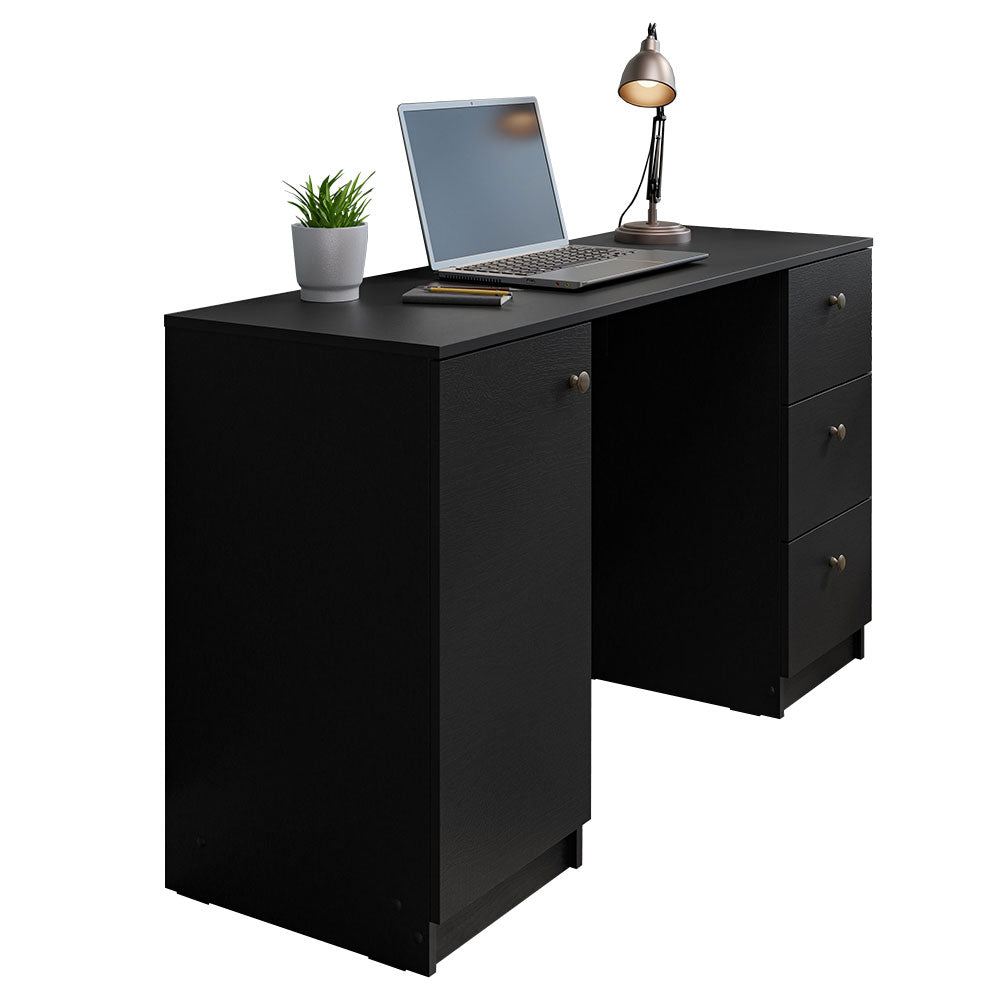 
                  
                    Load image into Gallery viewer, MADESA COMPUTER DESK WITH 3 DRAWERS, 1 DOOR AND 1 STORAGE SHELF, WOOD WRITING HOME OFFICE WORKSTATION, 30” H X 18” D X 53” W - BLACK
                  
                