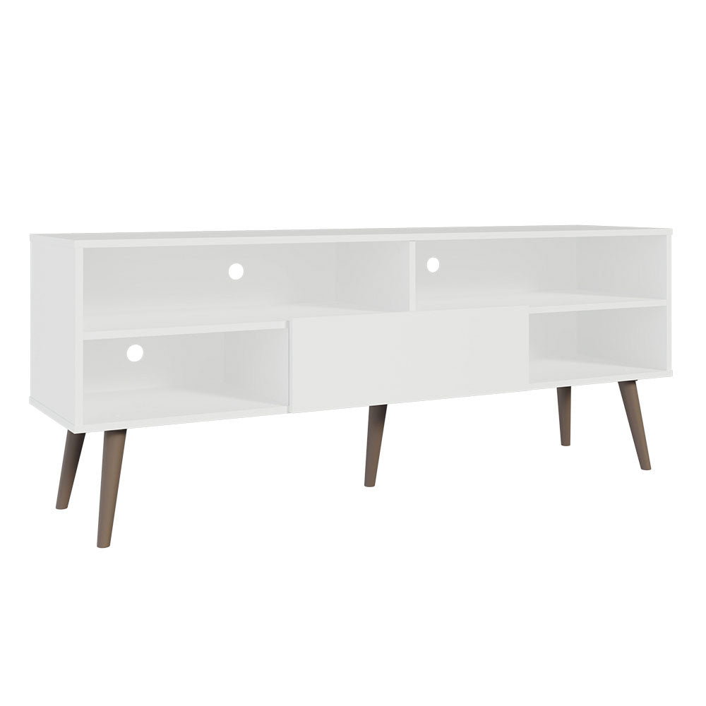 
                  
                    Load image into Gallery viewer, MADESA MODERN TV STAND WITH 1 DOOR, 4 SHELVES FOR TVS UP TO 65 INCHES, WOOD ENTERTAINMENT CENTER 23&amp;#39;&amp;#39; H X 15&amp;#39;&amp;#39; D X 59&amp;#39;&amp;#39; L – WHITE
                  
                