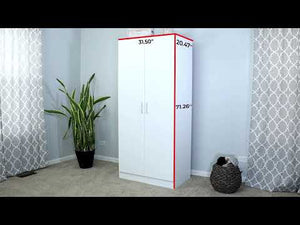 
                  
                    Load and play video in Gallery viewer, 2 Door Wardrobe Storage Cabinet, 71” H x 20” D x 31” L - White
                  
                