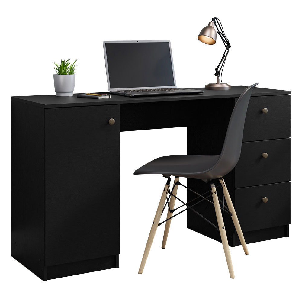 
                  
                    Load image into Gallery viewer, MADESA COMPUTER DESK WITH 3 DRAWERS, 1 DOOR AND 1 STORAGE SHELF, WOOD WRITING HOME OFFICE WORKSTATION, 30” H X 18” D X 53” W - BLACK
                  
                