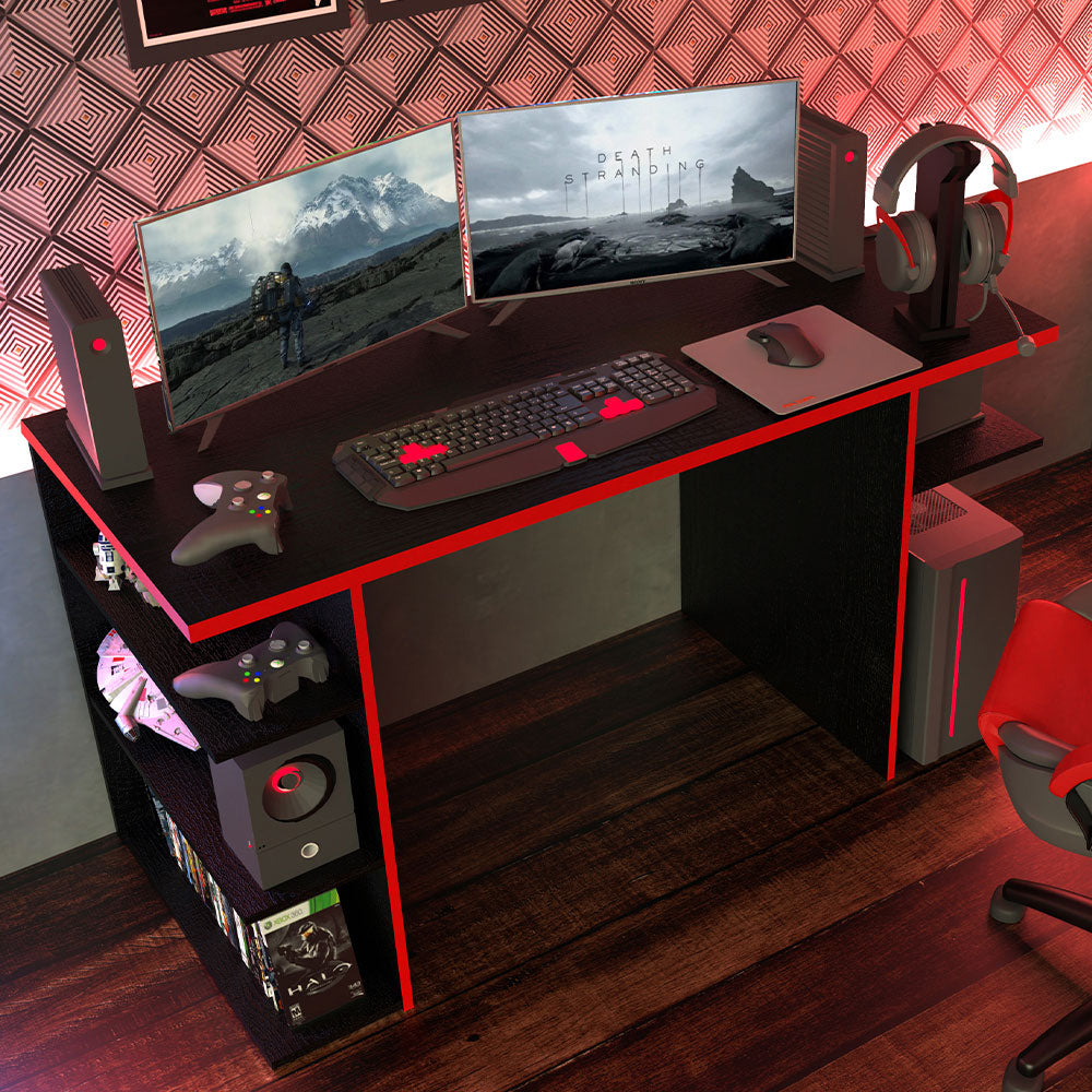 
                  
                    Load image into Gallery viewer, Gaming Computer Desk with 5 Shelves, Cable Management and Large Monitor Stand, Wood, 24&amp;quot; D x 53&amp;quot; W x 29&amp;quot; H - Black/Red
                  
                