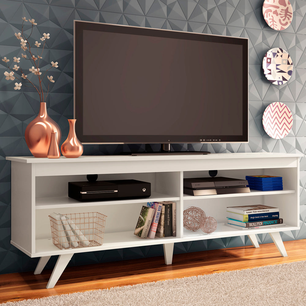 TV Stand with 4 Shelves and Cable Management, for TVs up to 65 Inches, Wood, 23'' H x 15'' D x 59'' L - White