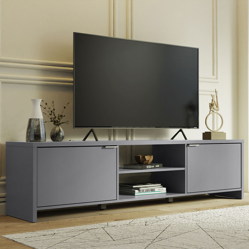 TV Stand for TV's up to 80 inches, 71 inch, TV Table with Cable Management, Wooden, 18'' H x 15'' D x 71'' L - Grey