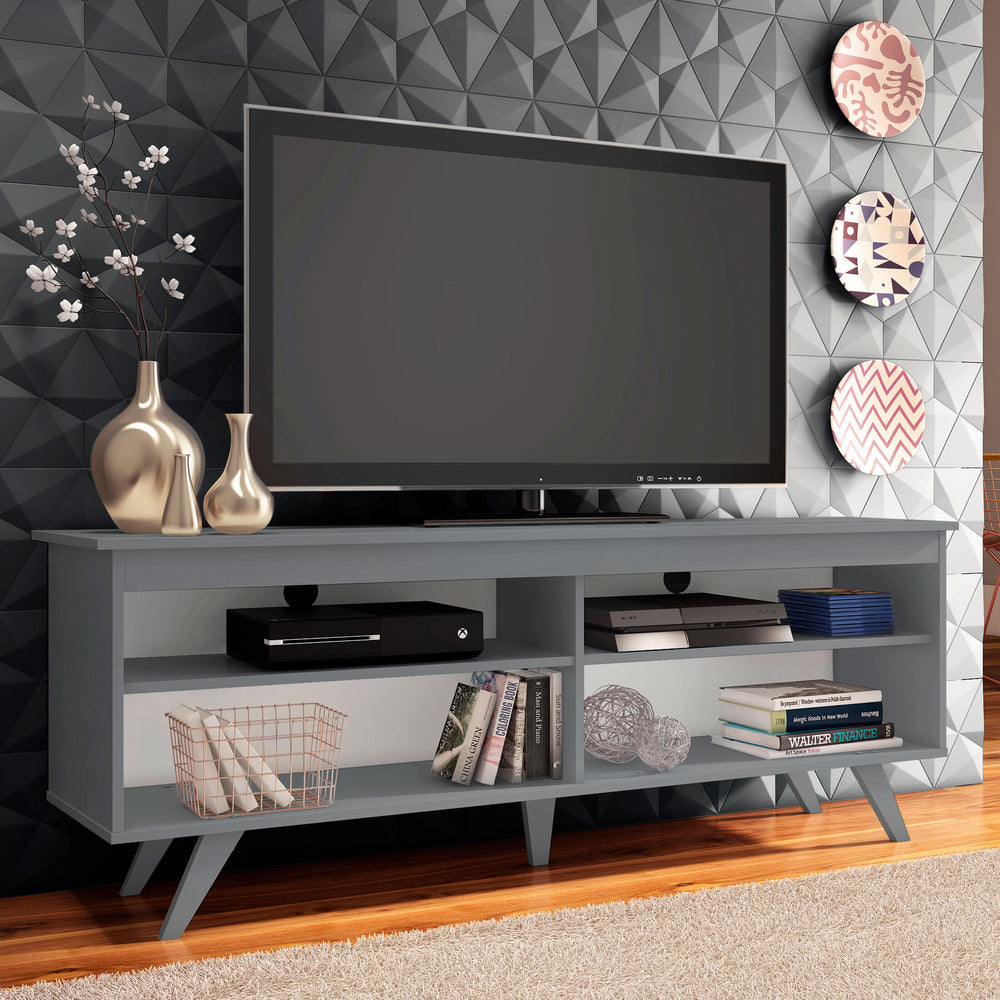 TV Stand with 4 Shelves and Cable Management, for TVs up to 65 Inches, Wood, 23'' H x 15'' D x 59'' L - Grey