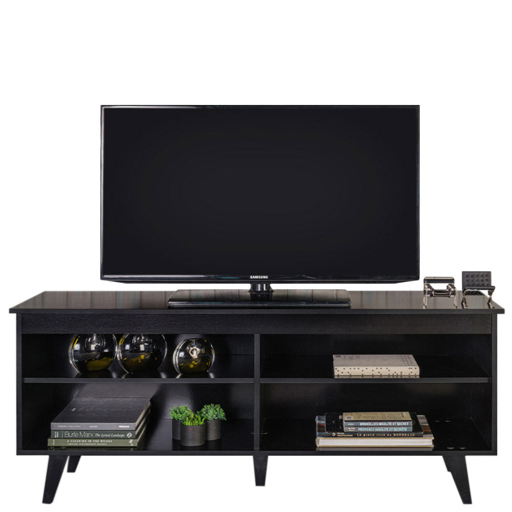 
                  
                    Load image into Gallery viewer, TV Stand Cabinet with 4 Shelves and Cable Management, TV Table Unit for TVs up to 55 Inches, Wooden, 23&amp;#39;&amp;#39; H x 15&amp;#39;&amp;#39; D x 53&amp;#39;&amp;#39; L - Black
                  
                