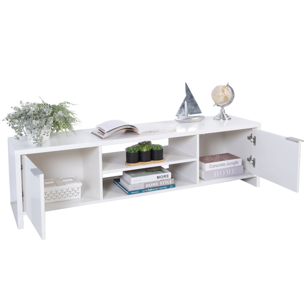 
                  
                    Load image into Gallery viewer, TV Stand Cabinet with Storage Space and Cable Management, TV Table Unit for TVs up to 65 Inches, Wooden, 16&amp;#39;&amp;#39; H x 15&amp;#39;&amp;#39; D x 57&amp;#39;&amp;#39; L - White
                  
                