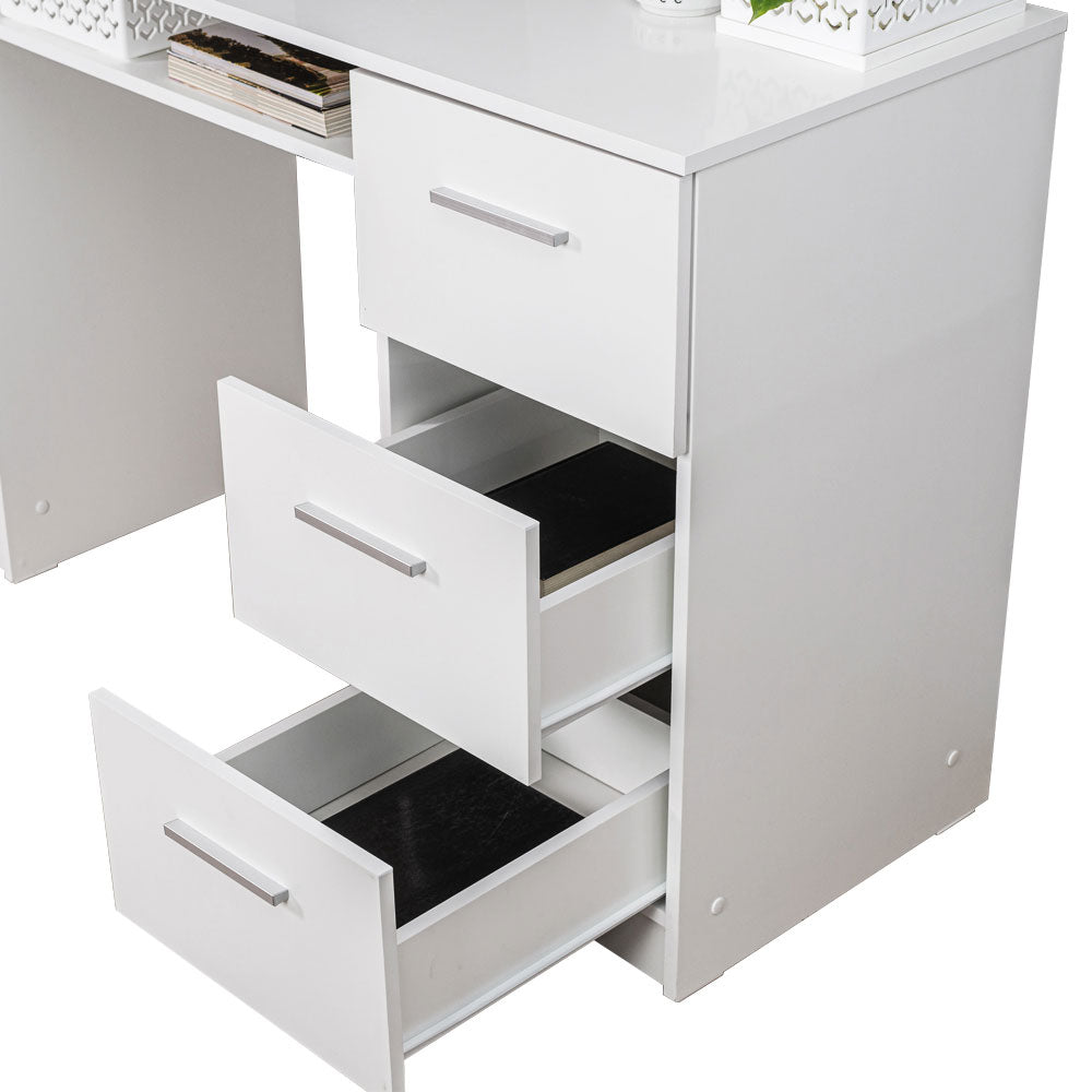 
                  
                    Load image into Gallery viewer, Computer Desk with 3 Drawers, 1 Door and 1 Storage Shelf, Wood Writing Home Office Workstation, 30” H x 18” D x 53” W - White
                  
                