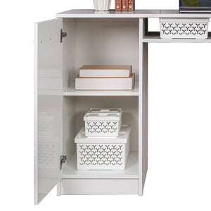 
                  
                    Load image into Gallery viewer, Computer Desk with 3 Drawers, 1 Door and 1 Storage Shelf, Wood Writing Home Office Workstation, 30” H x 18” D x 53” W - White
                  
                