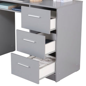 
                  
                    Load image into Gallery viewer, Computer Desk with 3 Drawers, 1 Door and 1 Storage Shelf, Wood Writing Home Office Workstation, 30” H x 18” D x 53” W - Grey
                  
                