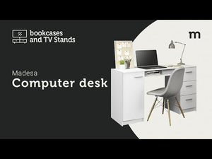 
                  
                    Load and play video in Gallery viewer, Computer Desk with 3 Drawers, 1 Door and 1 Storage Shelf, Wood Writing Home Office Workstation, 30” H x 18” D x 53” W - Grey
                  
                